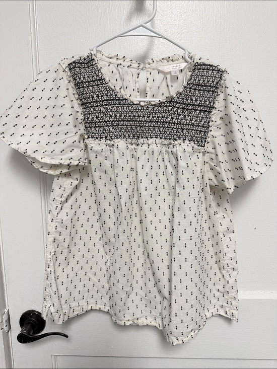 LC Lauren Conrad Tops - LC Lauren Conrad White Blouse with Black Smocked Yoke